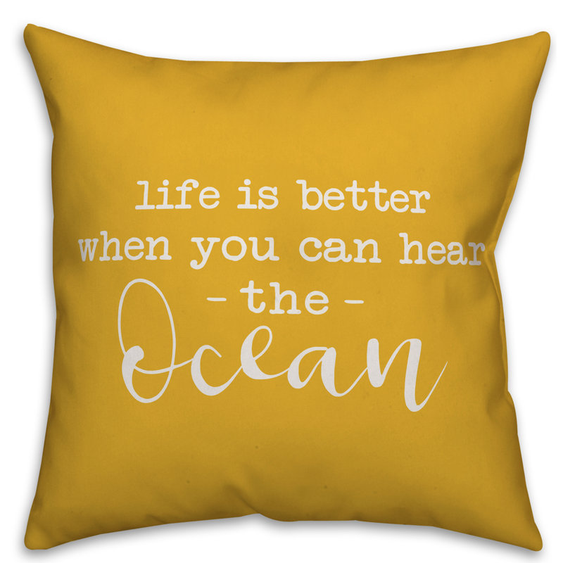Textual Outdoor Throw Pillow, 20" H x 20" W, Yellow