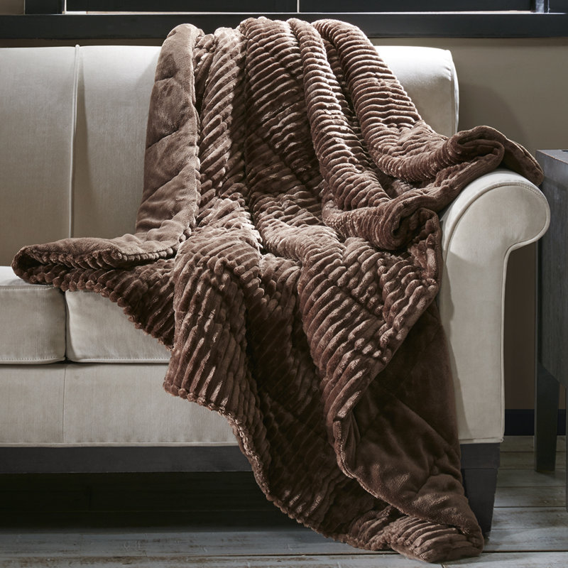 Madison Park Parker Brown Wheat Ridge Oversized Plush 60x70" Down Alternative Filled Throw, Brown