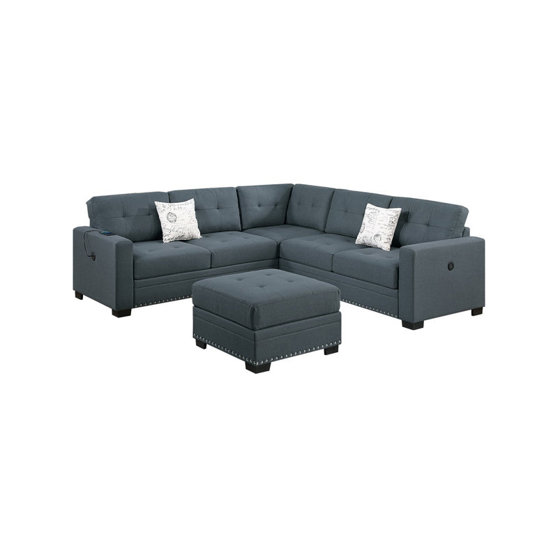 Casual Simple Tufted Couch Living Room Sectional 4Pc Set Dark Gray Fabric Upholstered RAF/LAF One-Arm Loveseat Wedge Ottoman