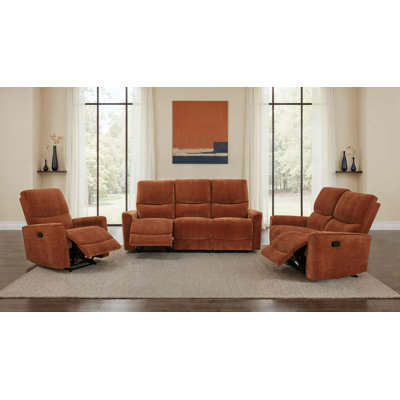 Heise 3-Piece Upholstered Reclining Sofa Set Orange