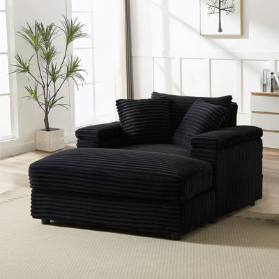 Oversized Cozy Chaise Lounge Chair Indoor with Ottoman,43.3" W Corduroy Upholstered Comfy Sofa, Modern Fluffy Deep Seat Couch, Leisure Sleeper Sofa Re by Mercer41