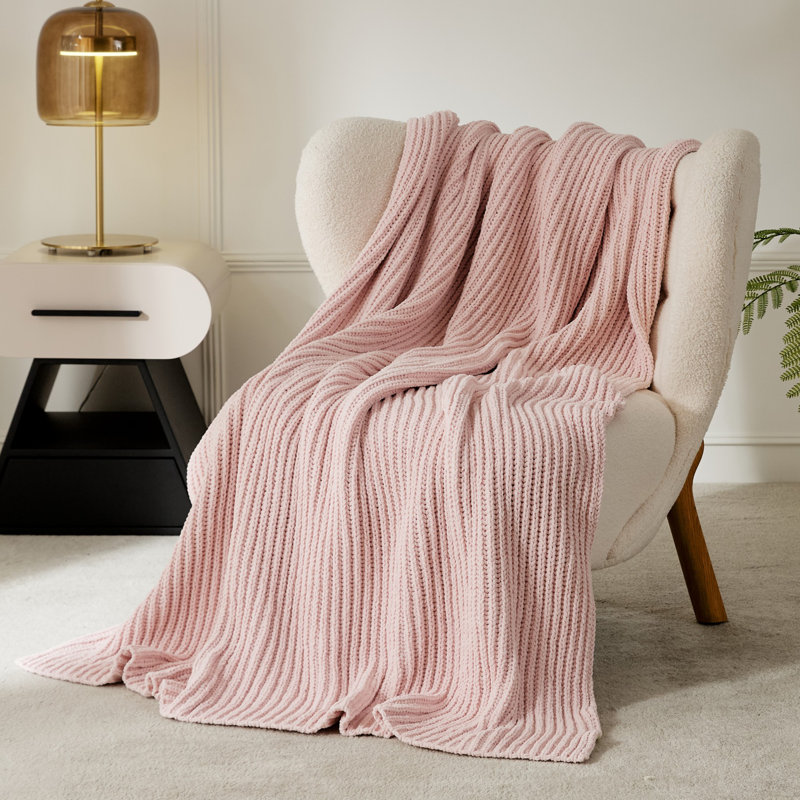 Chenille knit throw blanket, Pink