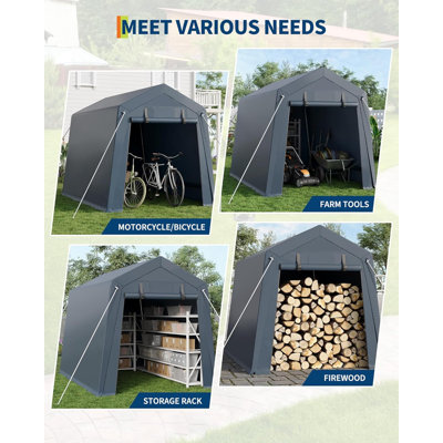 7X10 FT Portable Outdoor Storage Shed With 2 Roll-Up Zipper Doors & Vents, 240G Heavy-Duty Shelter Waterproof PE Tarp