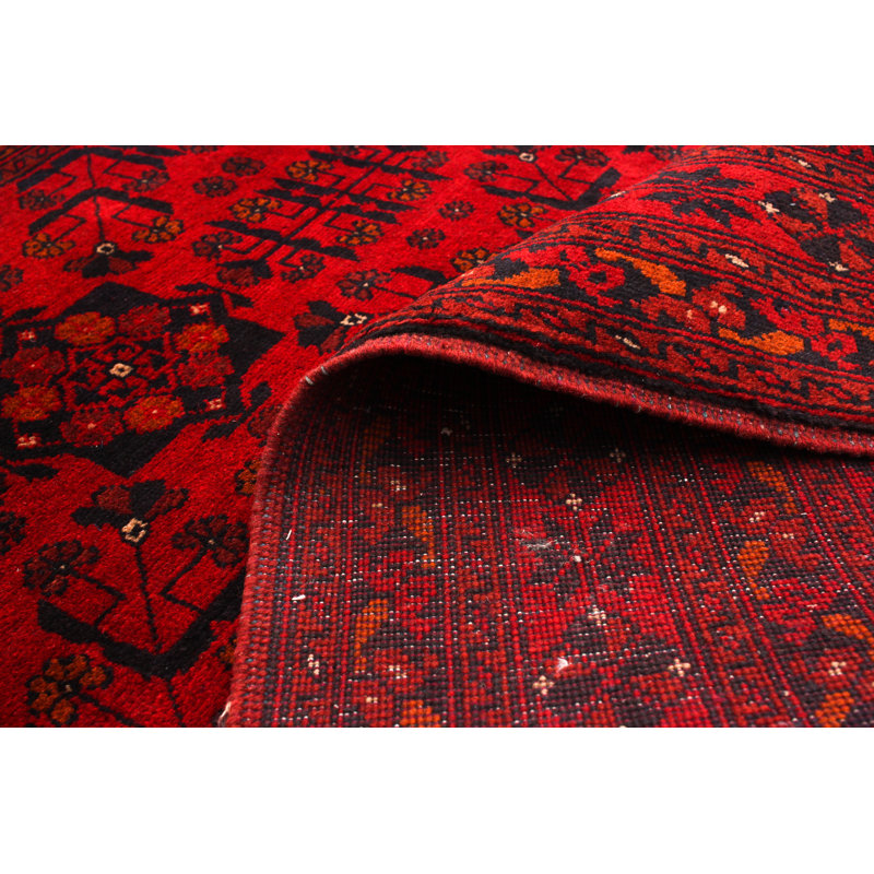 Tapis unique en laine noué à la main style Esari des années 2010 de 4 pi 1 po x 6 pi 3 po rouge Quantisha