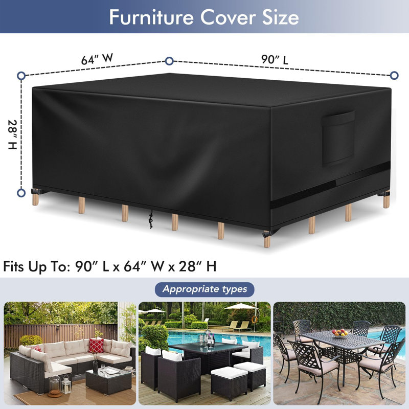 Patio Furniture Covers - Waterproof Rectangle, Heavy Duty for Outdoor Sectional Set (90"L x 64"W x 28"H), Black