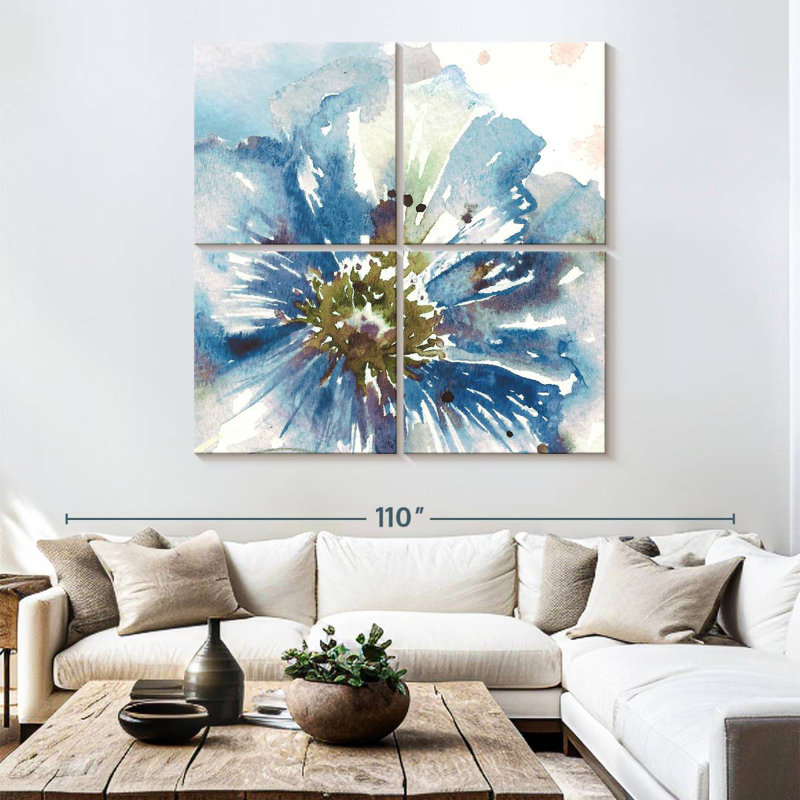 Harnek, aquarelle, bleu, coquelicot, gros plan, H 74 po x l 74 po