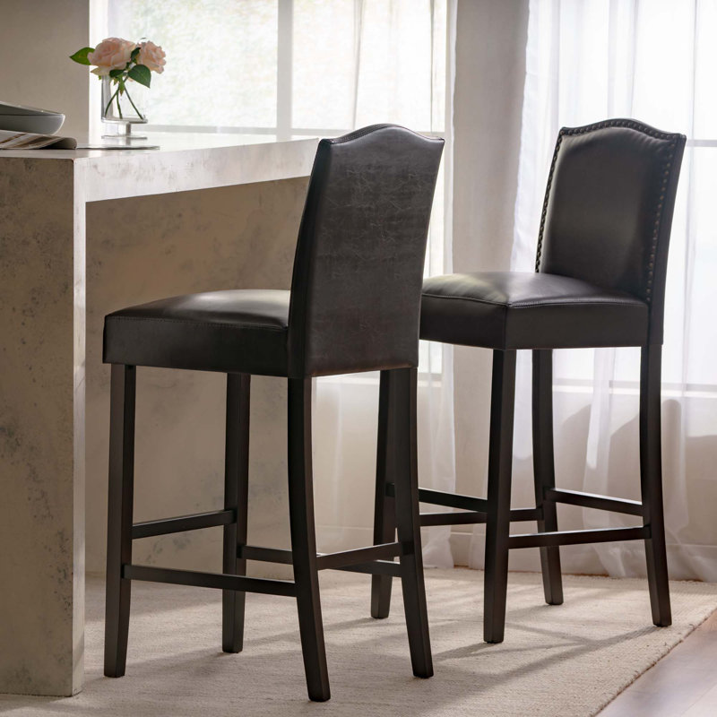 Ensemble de 2 tabourets de comptoir en cuir Aizayah, Brun, Tabouret de bar (siège à 45 po de hauteur)
