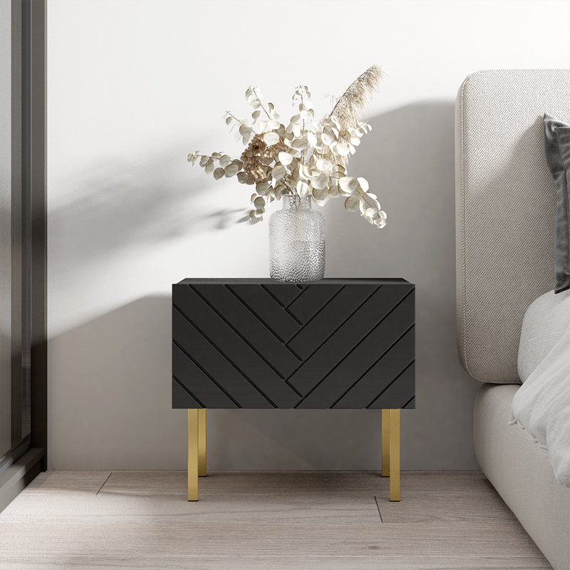 Aranza 17.9" Nightstand with High Gloss Finish, Black