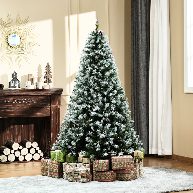 Arbre de Noël artificiel de 6 pi avec volée d'hiver, 800 pointes de branches, 61 pieds de pin, base hexagonale, système de support enneigé 6 pi