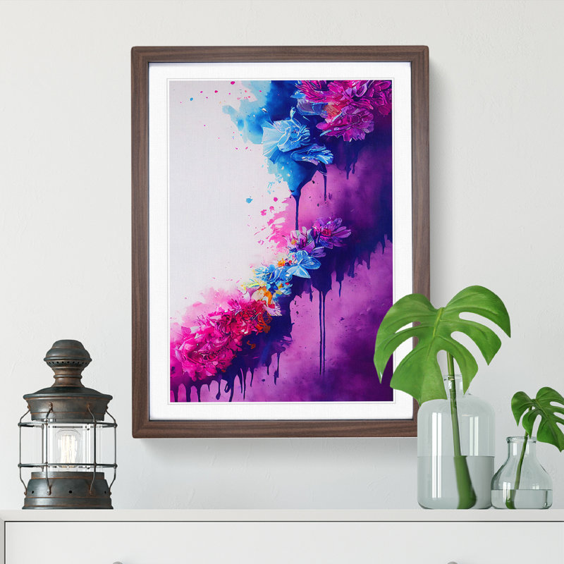 Flowers Dripping Paint No.4 Abstract - Framed Print, 34cm H x 25cm W, Walnut