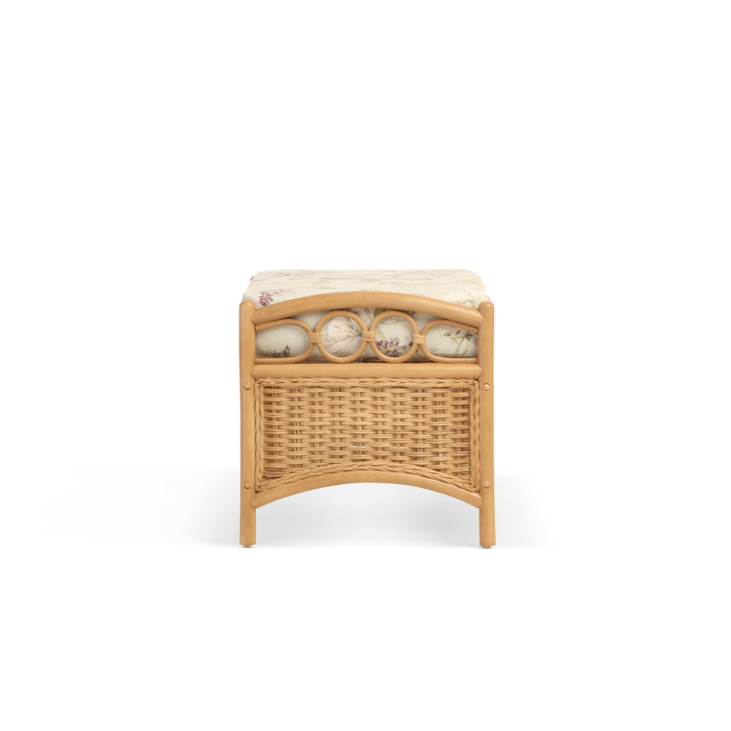 63cm Wide Floral Footstool Ottoman, Light Oak, Green