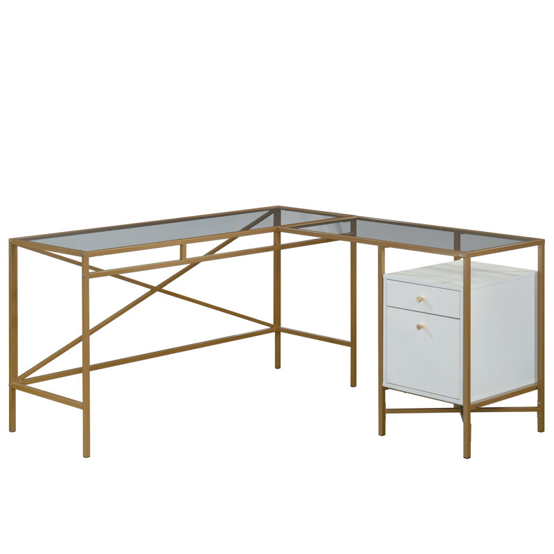 Bureau en L avec plateau en verre
