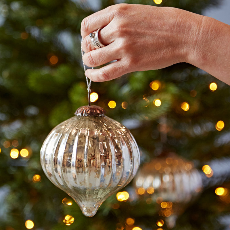 Set of 2 Large Silver Antique Effect Recycled Glass Baubles