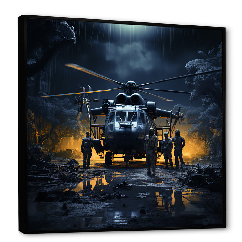 War Helopter Silent Guardians sur toile, H 24 po x l 24 po x P 1 po, Cadre flottant noir