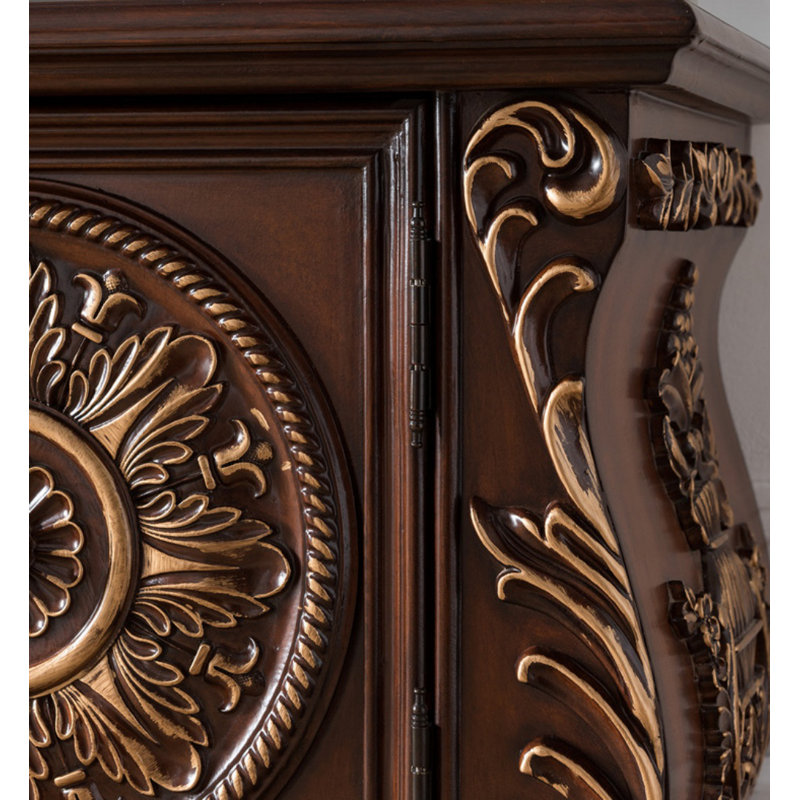 Meuble télé vintage en bois massif sculpté, Brun