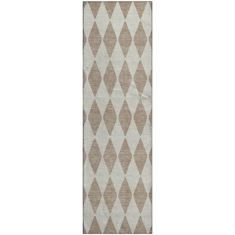 Tapis taupe Cerrito AMF578 lavable à la machine de qualité supérieure, Tapis de couloir 2 pi 3 po x 7 pi 6 po