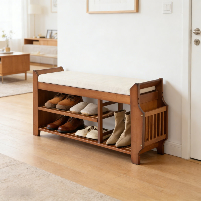 Banc de rangement pour hall d'entrée avec coussin