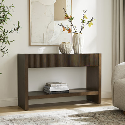 Manzanita 48" Wide Rectangular Solid Wood Fluted Console Table in Brown Oak