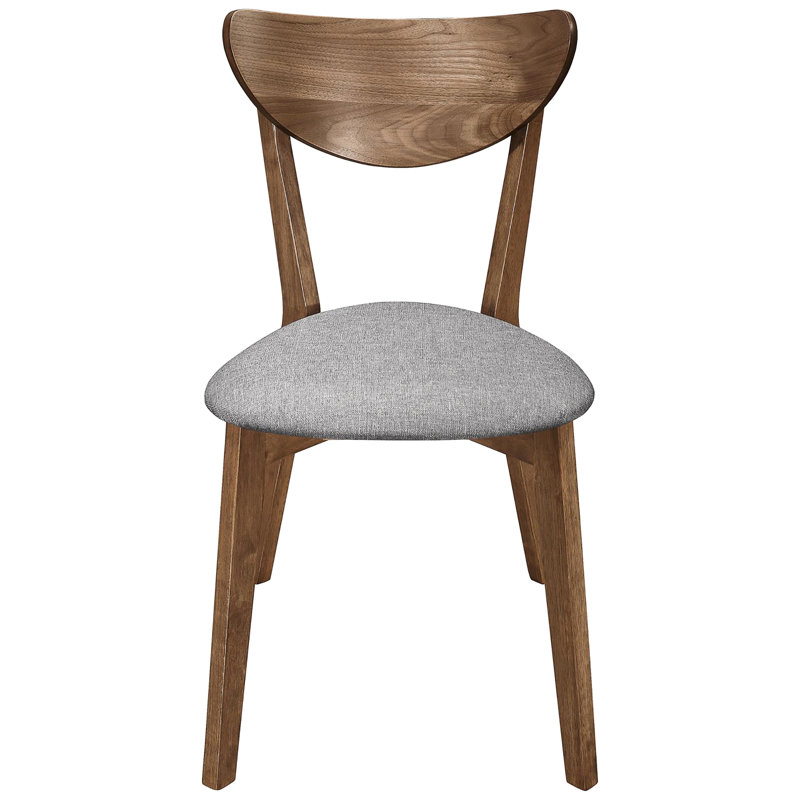 2 chaises de salle à manger - Finition noyer naturel et siège rembourré en tissu de style moderne Mid-Century gris