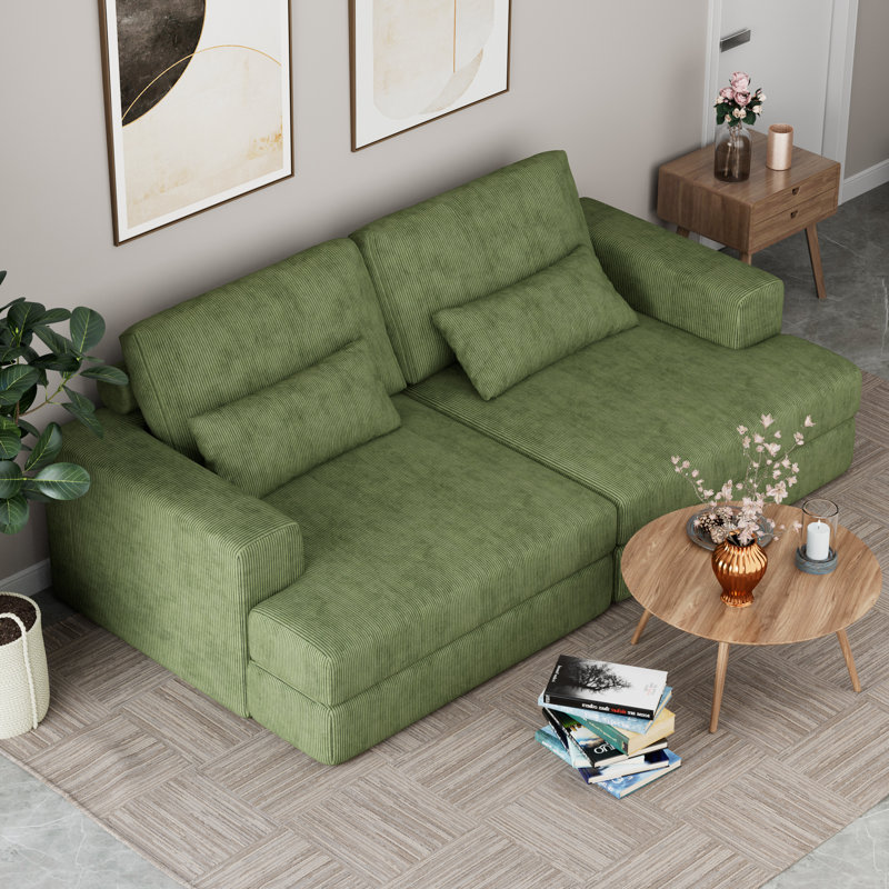 4 Seater Sofa & Chaise, Corduroy, Green
