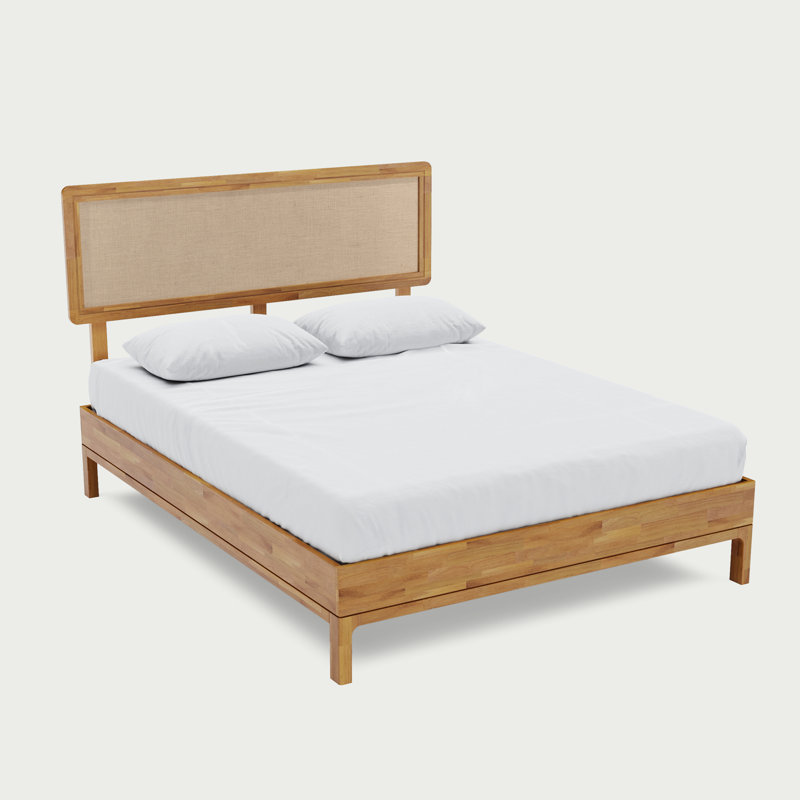 Anspach Solid Wood Platform Bed with Headboard, Bohemian Bed Frame, Queen, Light Natural