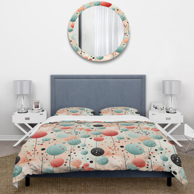 Blue And Coral Elegant Polka Dots Bliss Polyester Dots Duvet Cover Set