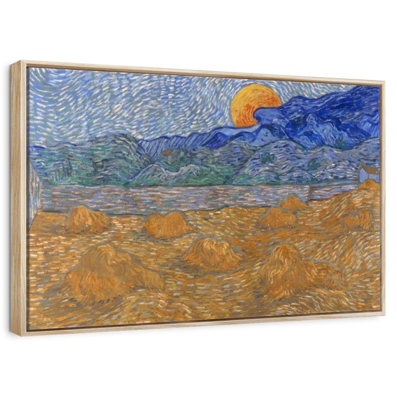 Gerbes de blé et lune montante, Cadre flottant en bois naturel, 46 po x 31 po