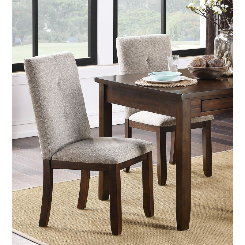 De 2 chaises de salle à manger à dossier, structure en bois de cerisier foncé, revêtement en chenille, H 38,5 po, capacité de 250 lb, chaises en tissu de style uni, tissu, hauteur 38,25 po