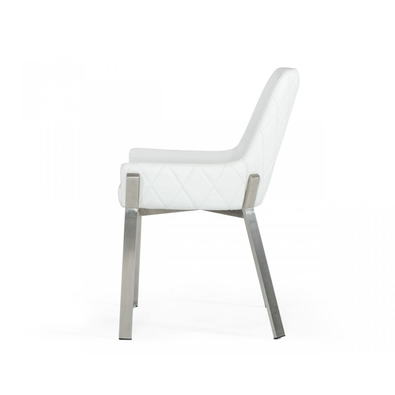Chaise avec accoudoirs rembourrée Skye, Blanc, Argent