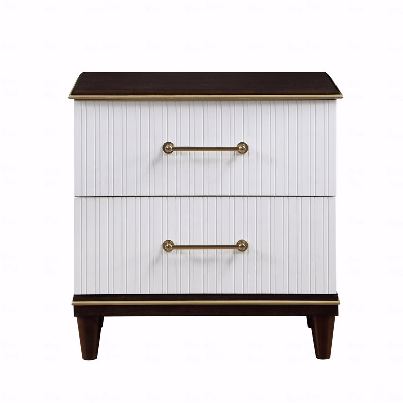 Table de chevet 2 tiroirs 1pc avec finition dorée 2 tons moderne