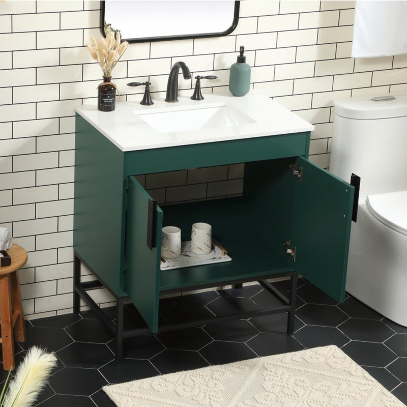 Corley 30'' Single Bathroom Vanity with Engineered Marble Top, Green