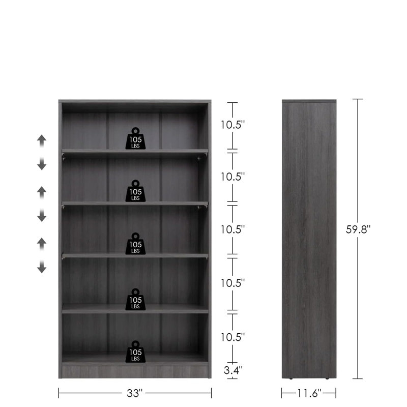Bibliothèque standard Latitude Run® Gibney, (5 tablettes) H 59,84 po x l 33,07 po x P 11,61 po, gris