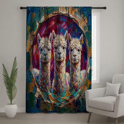 Three Alpacas Painting Window Curtains, Alpacas Sheer & Blockout Curtains - 1 Panel