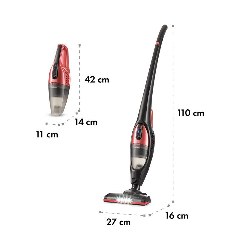 Klarstein Cordless Bagless Stick Vacuum, Red/Black