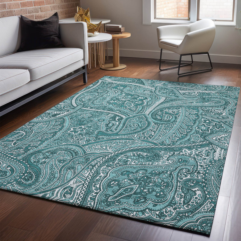 Premium Machine Washable Cerrito Teal Rug, Rectangle 8' x 10'