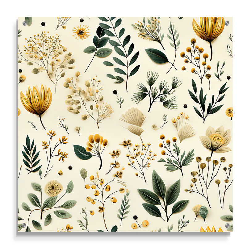 Romainville - art mural floral en acrylique, H 16 po x l 16 po