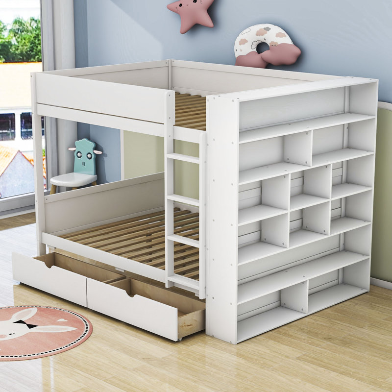 Lit standard à 2 tiroirs avec tablettes Janaye par Harriet Bee, Complète, Blanc