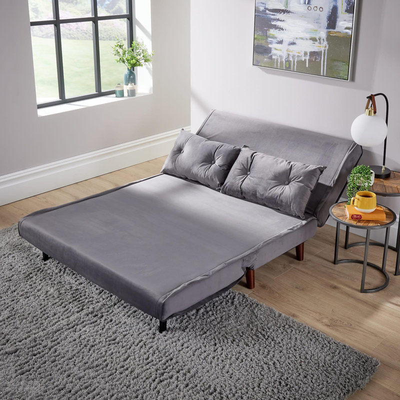 Lonara Two Seater Upholstered Double Sofa Bed, Grey Velvet