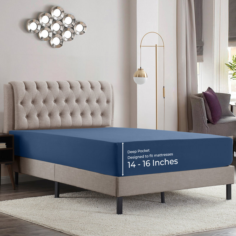 Luxury Double Brushed Microfiber Deep Pocket Fitted Sheet – 16” Mattress Fit, Wrinkle-Free, Fade Resistant & Breathable