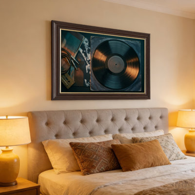 Art mural antique sur toile encadré doré pour le salon, la chambre à coucher, le bureau ou le vestibule - décoration murale décorative avec disque vinyle