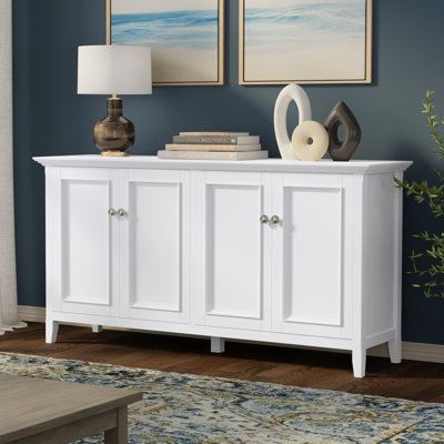 Pettry 66"W Solid Wood 4-Door Storage Cabinet With Adjustable Shelves