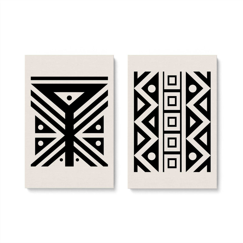 Modern Tribal Patterns in Black Set of 2, 18" H x 24" W, Wrapped Canvas