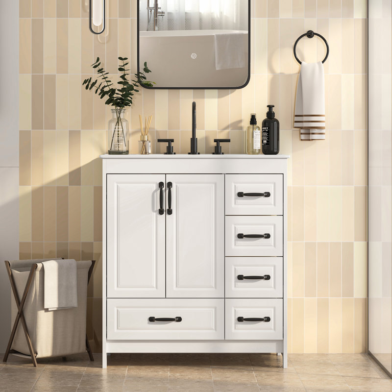 30'' Single Bathroom Vanity With Ceramic Top, 30"