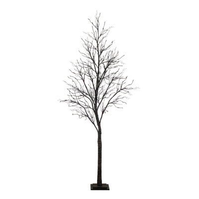 Arbre artificiel de luxe pré-éclairé noir avec 180 lumières DEL orange et mauves