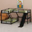 Lit superposé en L avec lit mezzanine, lit superposé triple en métal avec glissade et ports USB-1444375922