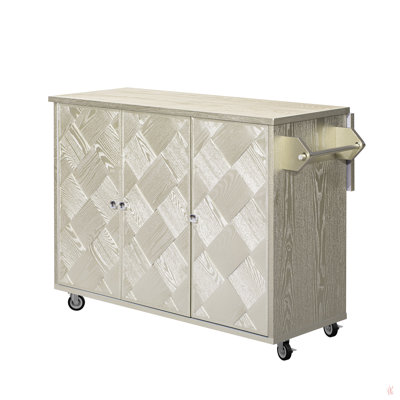 51.2"W 3D Wave Stripes Ash Veneer (Not Cheap Paper) Kitchen Island With Drop Leaf, Farmhouse Kitchen Island On Wheels With Internal Storage Rack, Rolling Kitchen Cart