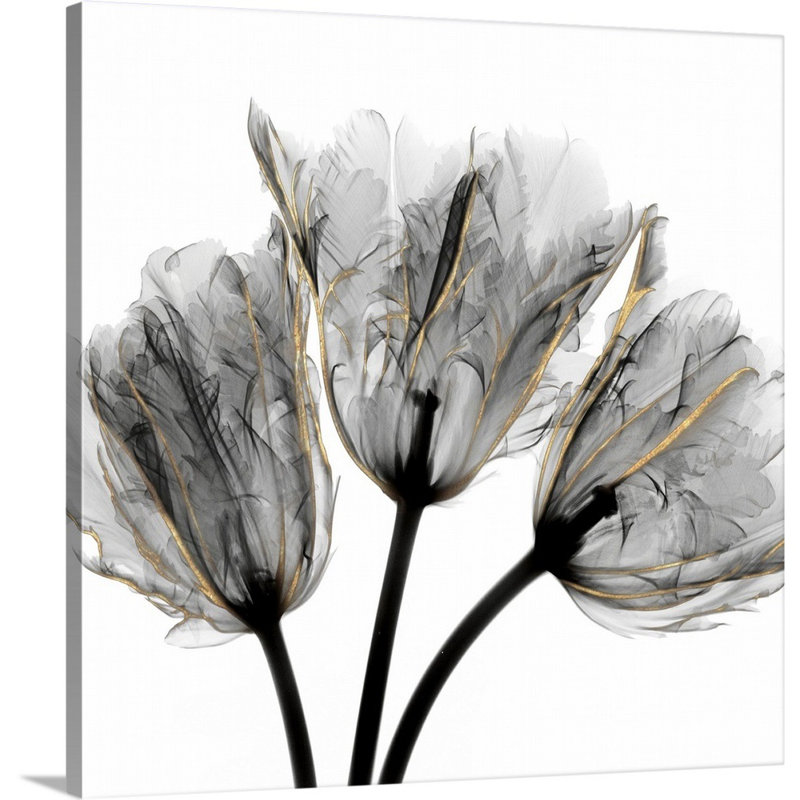 «Gold Embellished Tulips 3» par Albert Koetsier, reproduction d'art sur toile, H 12 po x l 12 po x P 1,25 po, Toile tendue
