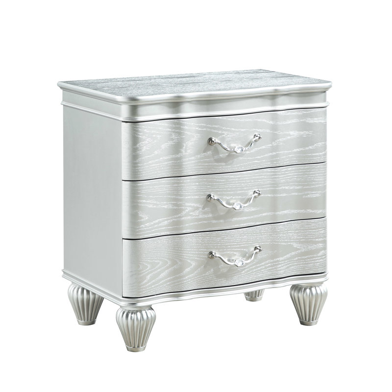 Table de chevet argentée 3 pour la chambre à coucher - Rangement spacieux et solution spacieuse au design chic