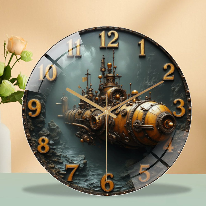 Horloge murale rétro Vintage Steampunk Submarine - 12 po