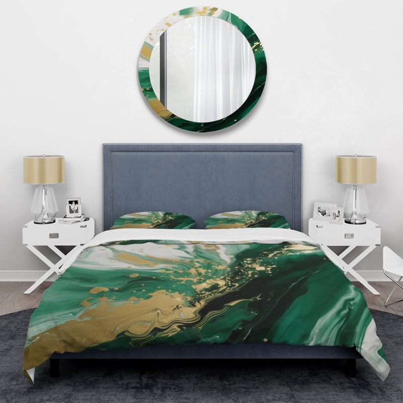 Ensemble de housse de couette en microfibre / polyester vert et or Serene Cascade III